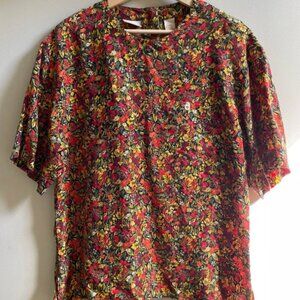 Vintage Silk Botanical Print Blouse